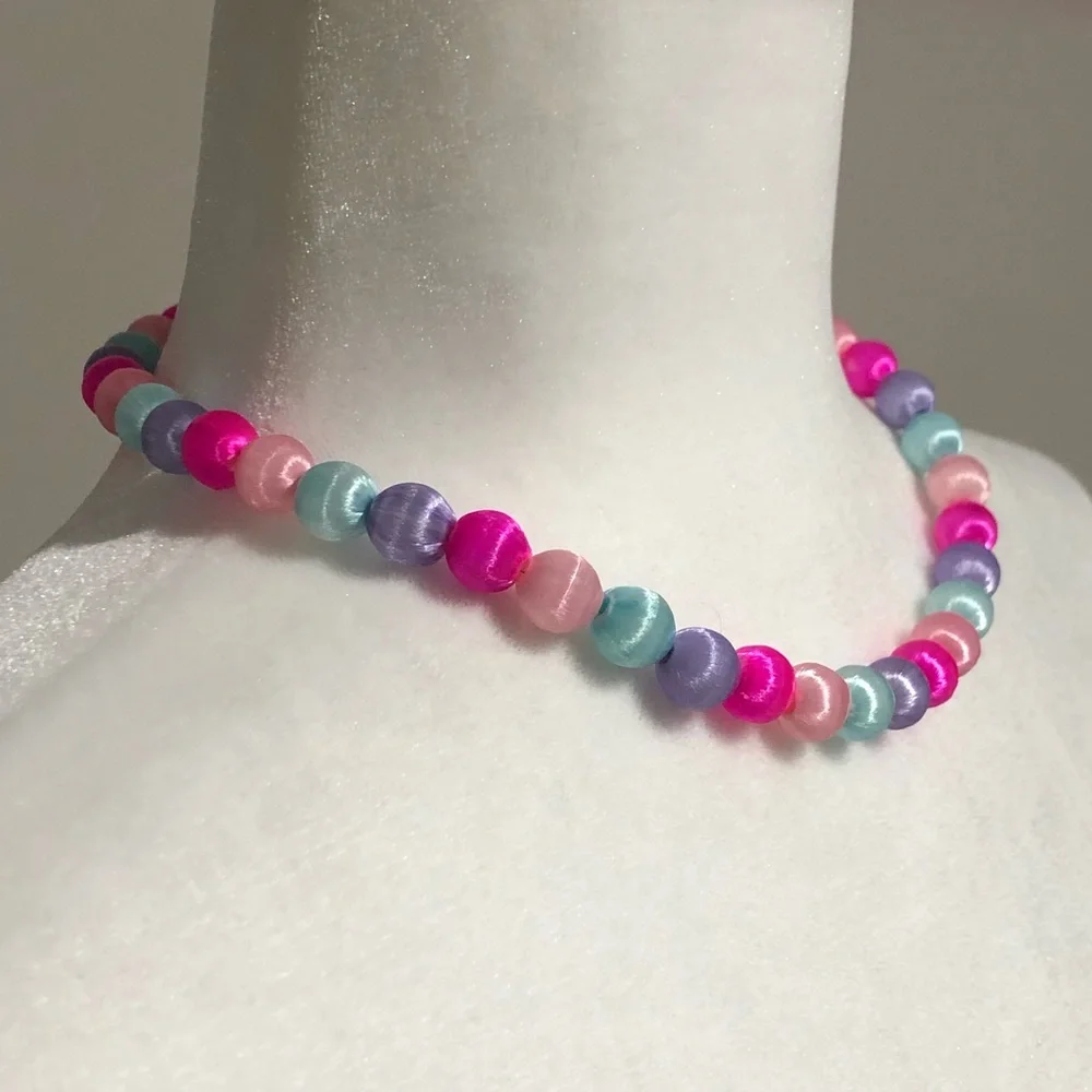 Vintage Silk Thread Wrapped Beaded Necklace and Bracelet Set